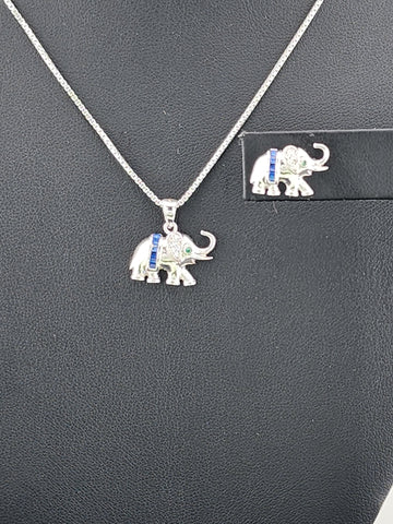 Charming Sterling Silver 925 Elephant Necklace & Earrings Set – 2PC