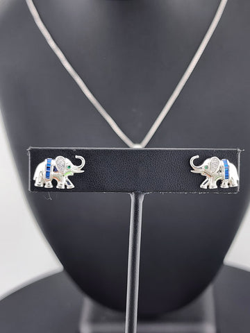 Charming Sterling Silver 925 Elephant Necklace & Earrings Set – 2PC