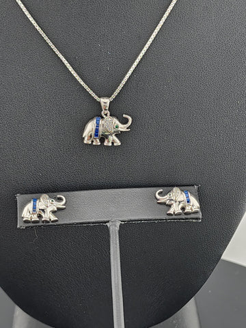 Charming Sterling Silver 925 Elephant Necklace & Earrings Set – 2PC