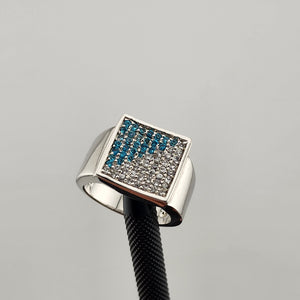 Elegant Square Design Sterling Silver Ring – Blue & White CZ (Brand New)