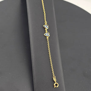 Brand New Brazilian 18K Gold Filled Double Heart Evil Eye Bracelet