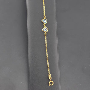 Brand New Brazilian 18K Gold Filled Double Heart Evil Eye Bracelet