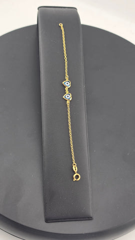 Brand New Brazilian 18K Gold Filled Double Heart Evil Eye Bracelet