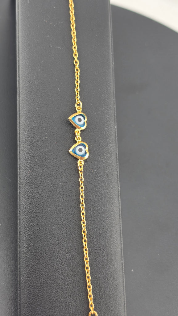 Brand New Brazilian 18K Gold Filled Double Heart Evil Eye Bracelet