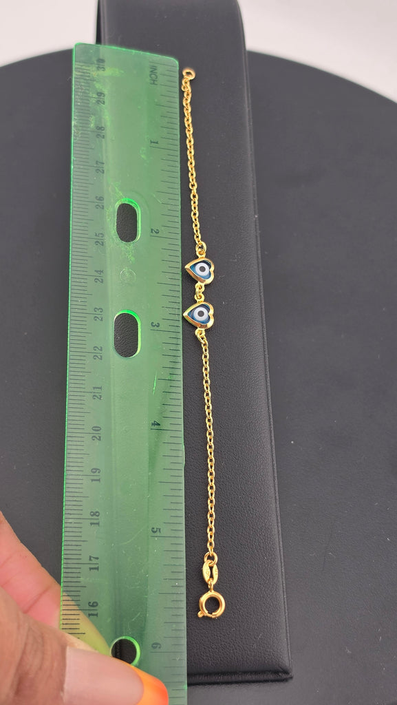 Brand New Brazilian 18K Gold Filled Double Heart Evil Eye Bracelet