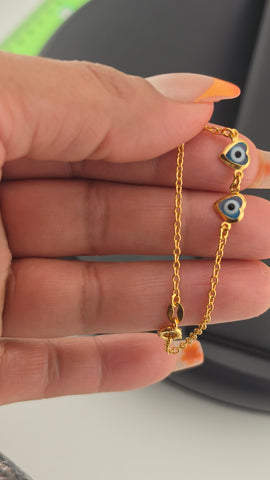 Brand New Brazilian 18K Gold Filled Double Heart Evil Eye Bracelet