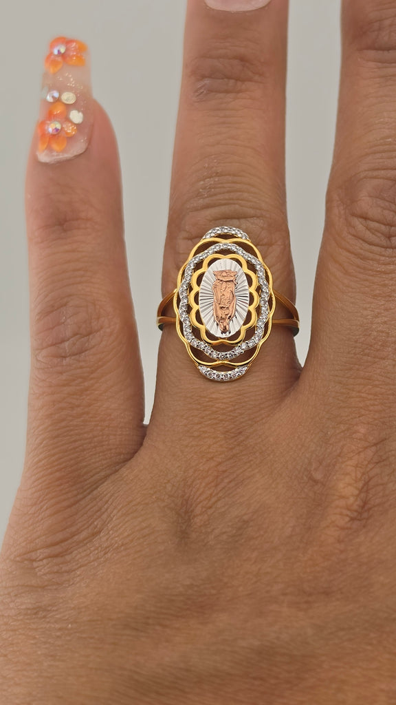 Sterling Silver 925 Virgen de Guadalupe Cz Ring