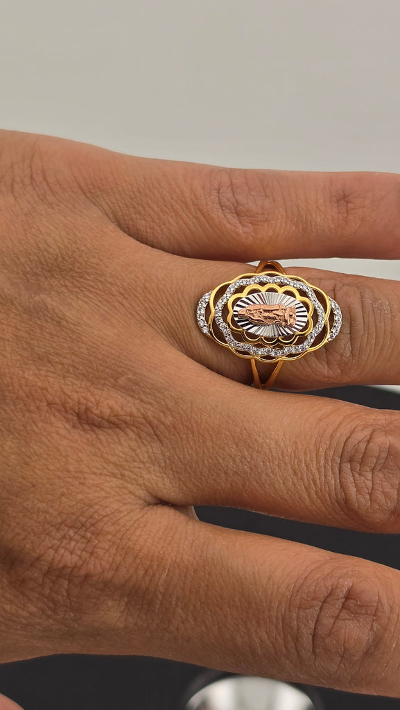 Sterling Silver 925 Virgen de Guadalupe Cz Ring