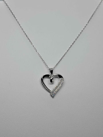 Brand New Sterling Silver 925 Heart Necklace w/ zirconia stones