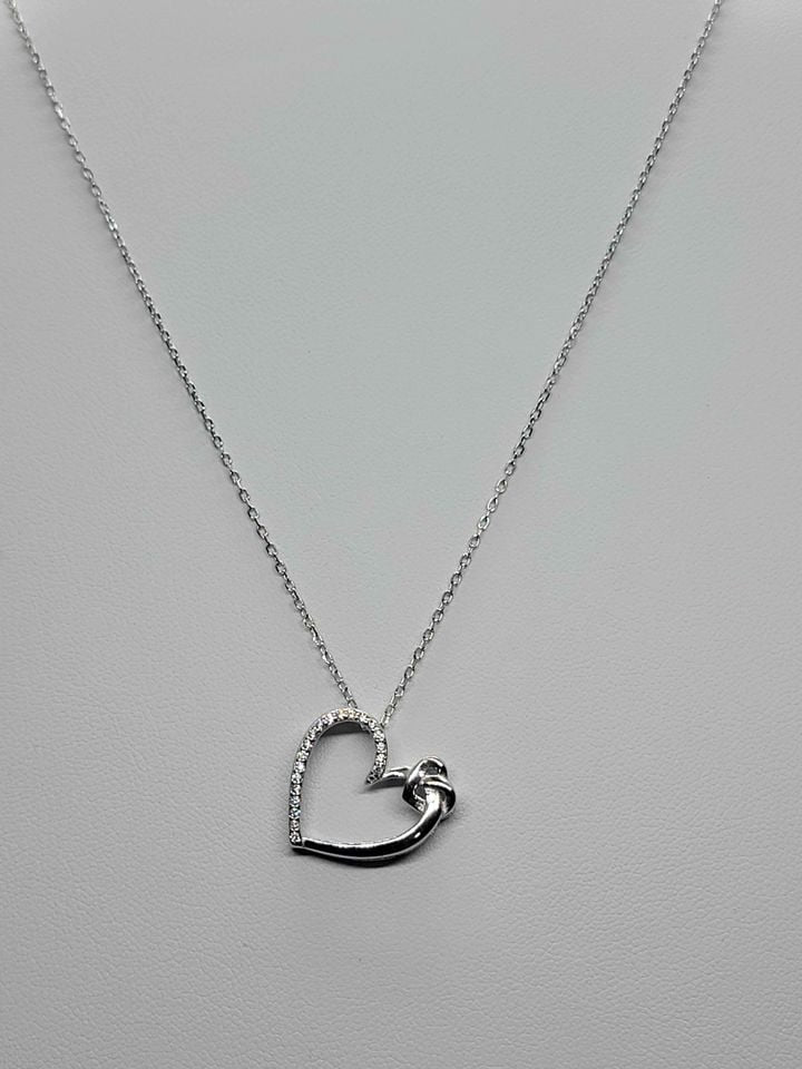Brand New Sterling Silver 925 Heart w/ Cz stones Necklace