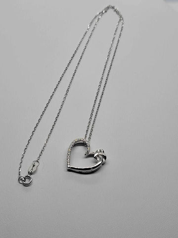 Brand New Sterling Silver 925 Heart w/ Cz stones Necklace