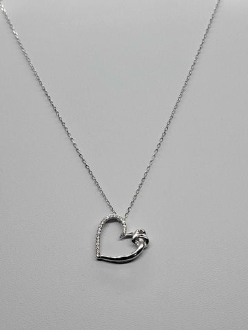 Brand New Sterling Silver 925 Heart w/ Cz stones Necklace