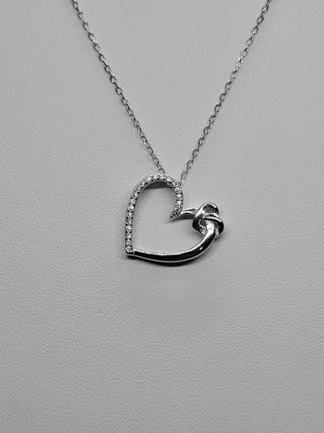Brand New Sterling Silver 925 Heart w/ Cz stones Necklace