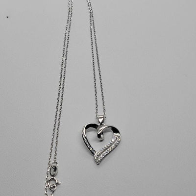 Brand New Sterling Silver 925 Heart Necklace w/ zirconia stones