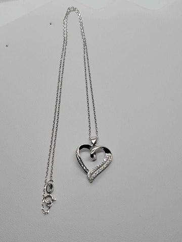 Brand New Sterling Silver 925 Heart Necklace w/ zirconia stones