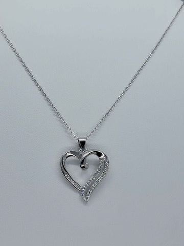 Brand New Sterling Silver 925 Heart Necklace w/ zirconia stones