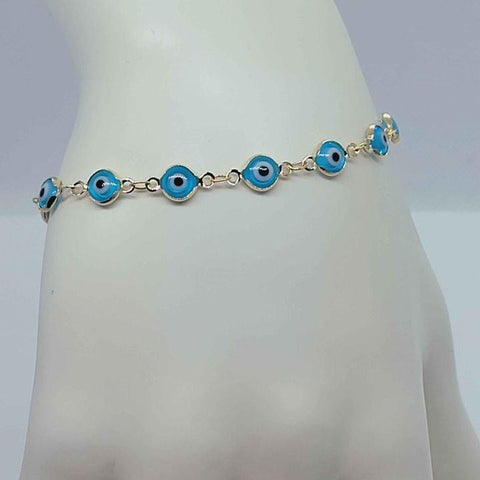 Brand New Brazilian 18k Gold Filled Baby Blue Evil Eye Bracelet