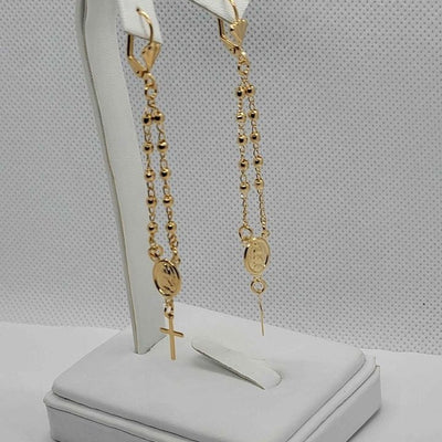 Brand New Brazilian 18k Gold Filled Virgen De Guadalupe and cross earrings