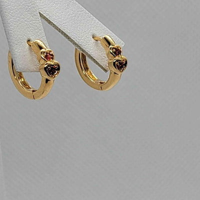 Brand New Brazilian 18k Gold Filled Red stones Double Heart Earrings