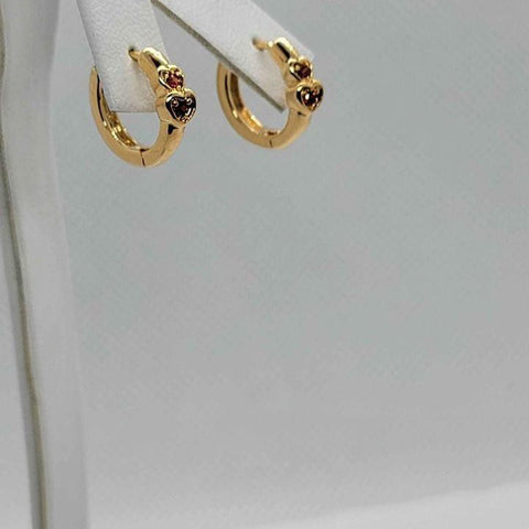 Brand New Brazilian 18k Gold Filled Red stones Double Heart Earrings