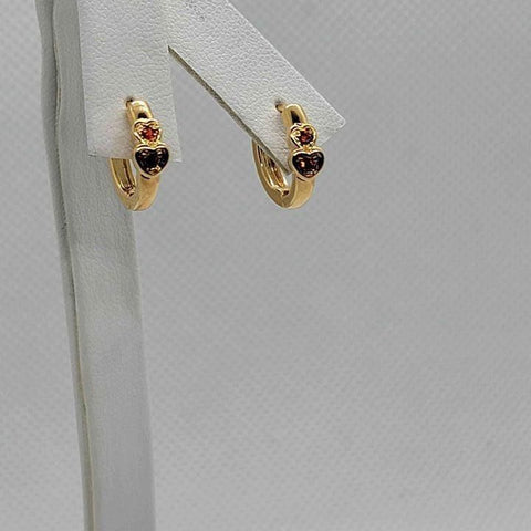 Brand New Brazilian 18k Gold Filled Red stones Double Heart Earrings