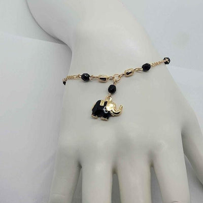 Brand New  Brazilian 18k Gold Filled Black Beaded Elephant Bracelet