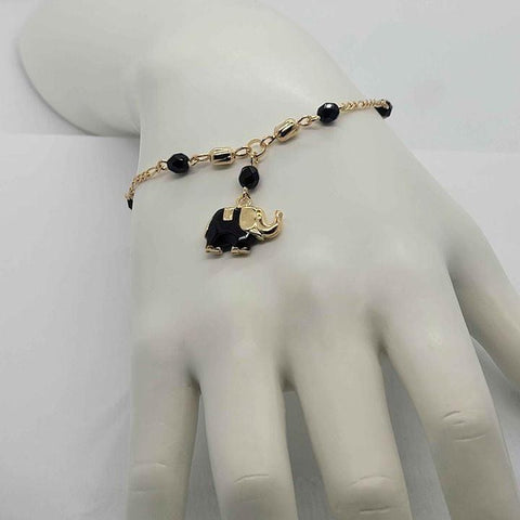 Brand New  Brazilian 18k Gold Filled Black Beaded Elephant Bracelet