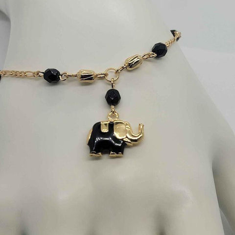 Brand New  Brazilian 18k Gold Filled Black Beaded Elephant Bracelet