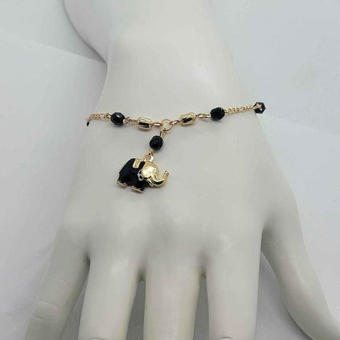 Brand New  Brazilian 18k Gold Filled Black Beaded Elephant Bracelet