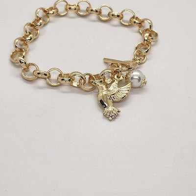 Brand New   Brazilian 18k Gold Filled Dove w/ White Pearl Bracelet