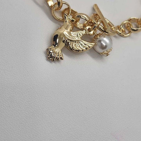 Brand New   Brazilian 18k Gold Filled Dove w/ White Pearl Bracelet