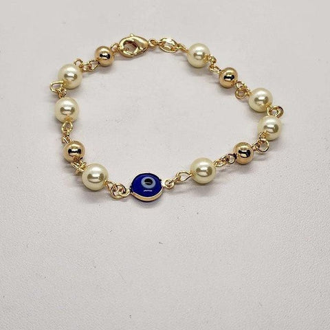 Brand New   Brazilian 18k Gold Filled Blue Evil Eye Pearl Bracelet