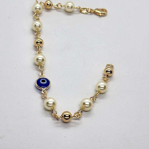 Brand New   Brazilian 18k Gold Filled Blue Evil Eye Pearl Bracelet