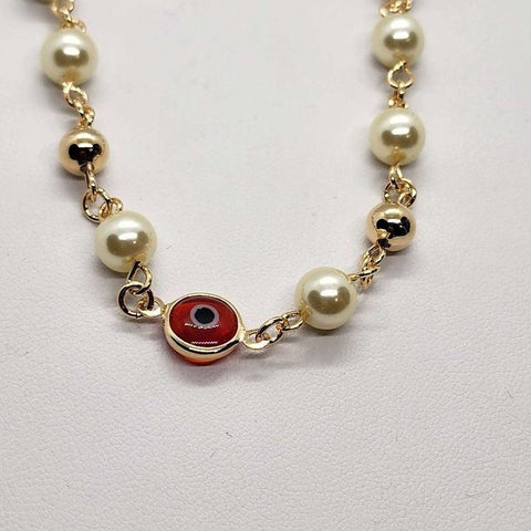 Brand New   Brazilian 18k Gold Filled RED Evil Eye Pearl Bracelet