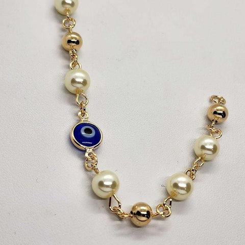 Brand New   Brazilian 18k Gold Filled Blue Evil Eye Pearl Bracelet