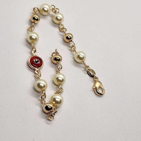 Brand New   Brazilian 18k Gold Filled RED Evil Eye Pearl Bracelet