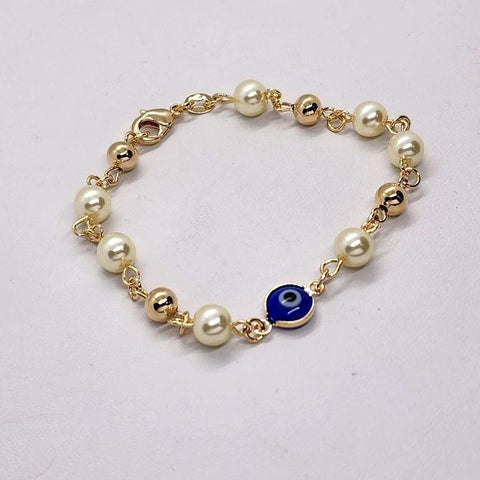 Brand New   Brazilian 18k Gold Filled Blue Evil Eye Pearl Bracelet