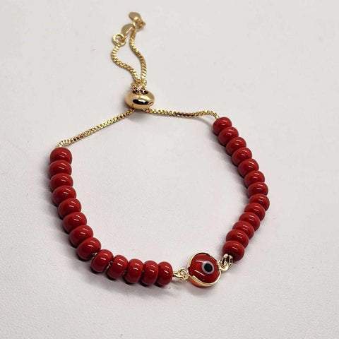 Brand New  Brazilian 18k gold filled Red Evil Eye Adjustable Bracelet