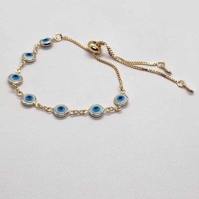 Brand New  Brazilian 18k gold filled Blue Evil Eye Adjustable Bracelet