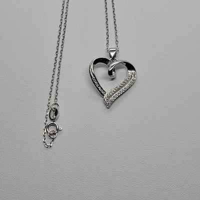 Brand New Sterling Silver 925 Heart Necklace w/ zirconia stones