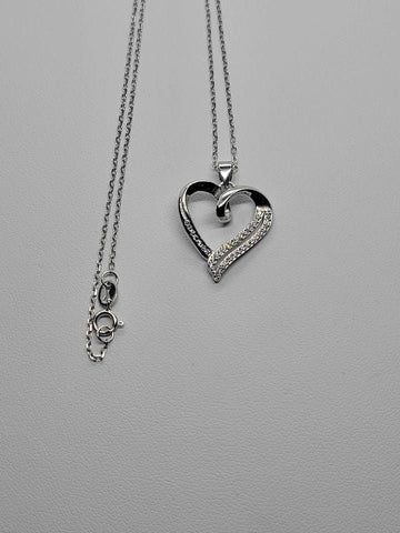 Brand New Sterling Silver 925 Heart Necklace w/ zirconia stones