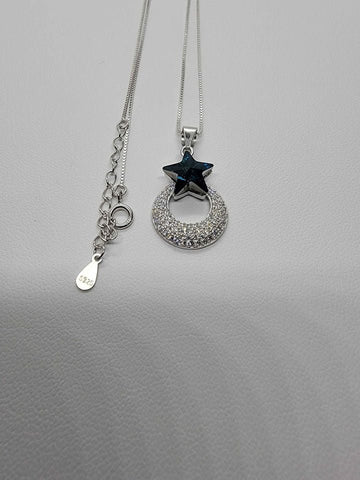 Brand New Sterling Silver 925 Blue Star with Moon Necklace