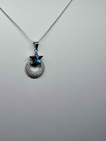 Brand New Sterling Silver 925 Blue Star with Moon Necklace