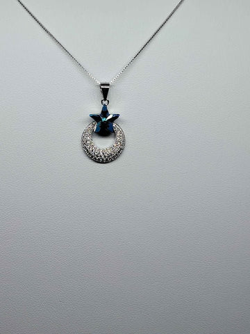 Brand New Sterling Silver 925 Blue Star with Moon Necklace