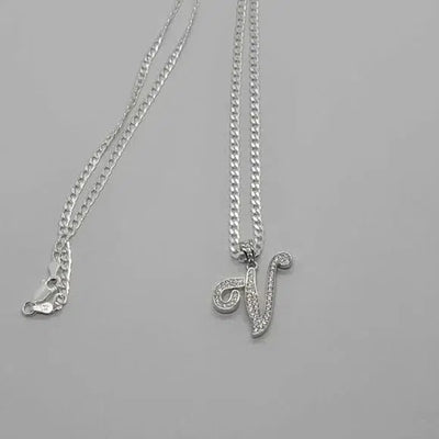 Brand New Sterling Silver 925 Letter V Necklace