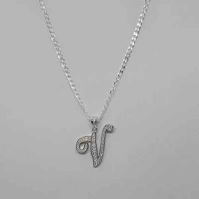 Brand New Sterling Silver 925 Letter V Necklace