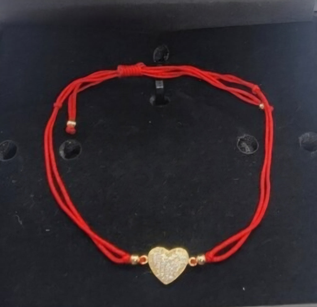Adjustable Red String Bracelet with 925 Sterling Silver Heart Pendant