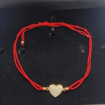 Adjustable Red String Bracelet with 925 Sterling Silver Heart Pendant