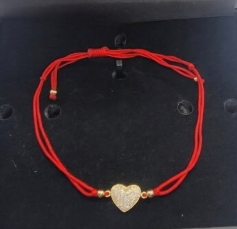 Adjustable Red String Bracelet with 925 Sterling Silver Heart Pendant