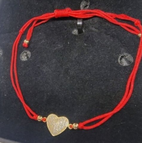 Adjustable Red String Bracelet with 925 Sterling Silver Heart Pendant